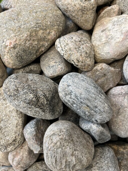 4" round prink, grey and black granite stones